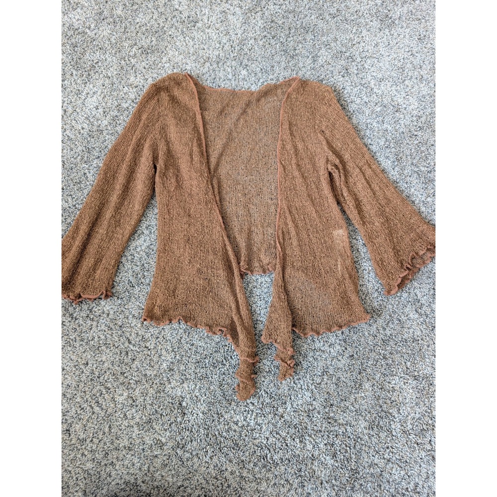 Nomadic Traders Fresco Brown Sheer Knit Tie Front Bell Sleeve Cardigan One Size